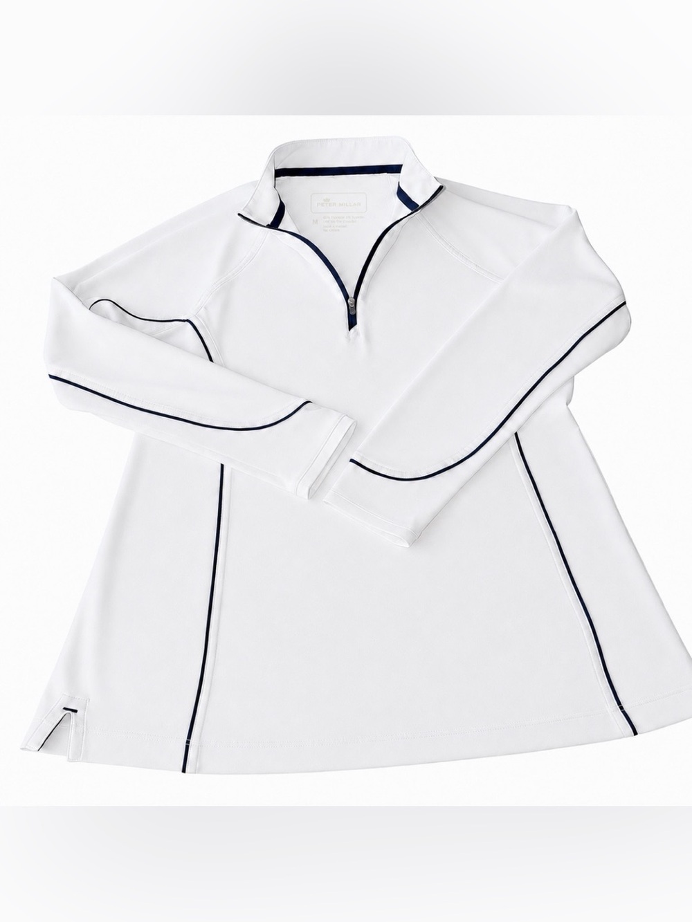 Peter Millar Women’s White Navy Quarter Zip UPF 50 Golf Performance Pullover (M)